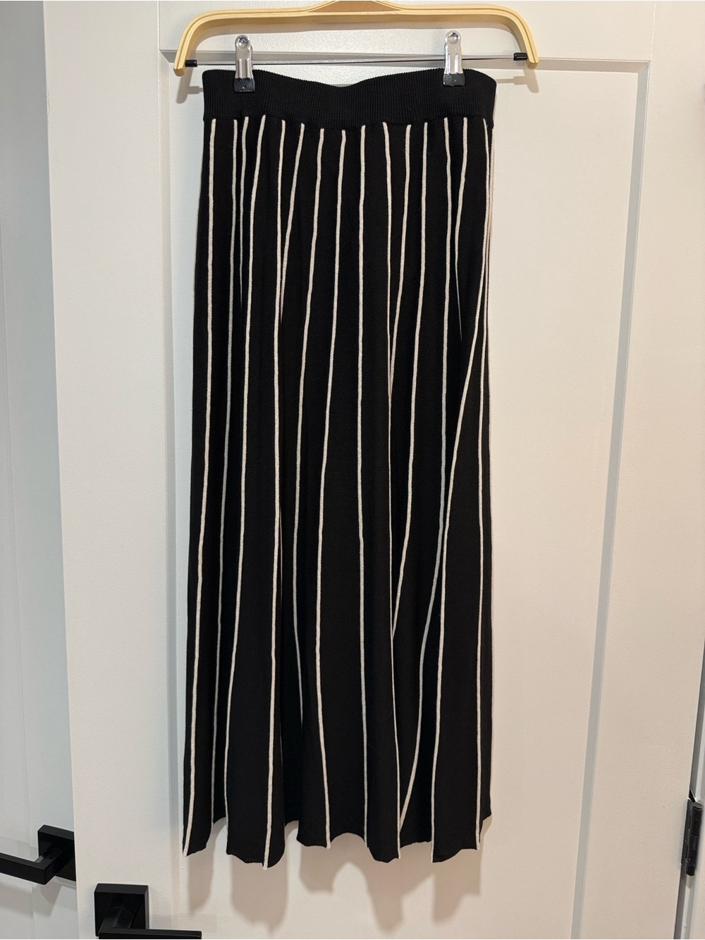 KOTN Fine Knit Black Maxi Skirt with White Vertical Stripes